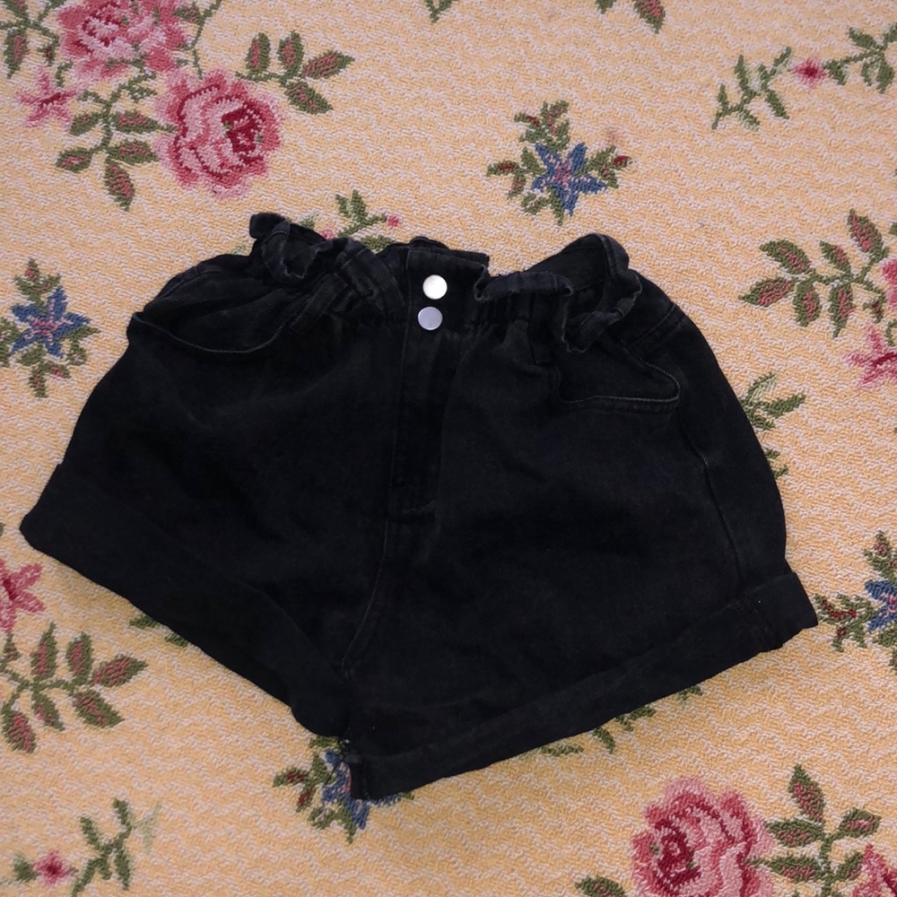 Princess Polly black paper bag denim shorts